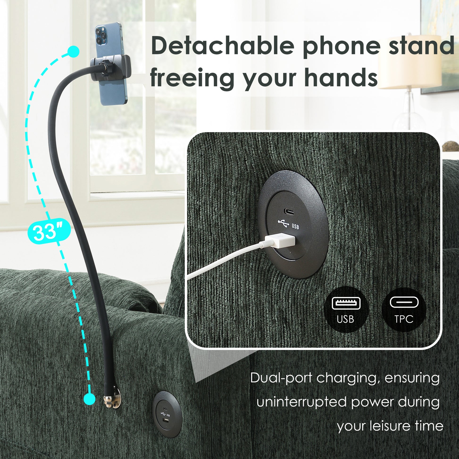 [VIDEO+NEW]96.5'' Chenille Sectional Sofa with Storage Ottoman and Pockets,Adjustable Phone Holder,Wide Seat,4 Seat L Shaped Couch Set,Comfy Sofa with USB Charger for Living Room,Apartment,3 Colors