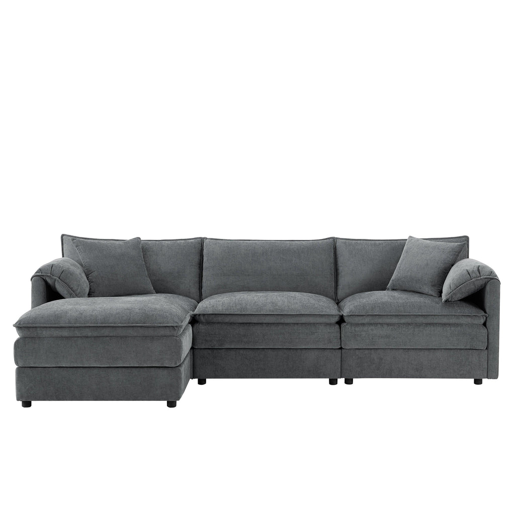 Chenille L-Shaped Modular Sectional Sofa with Ottoman.