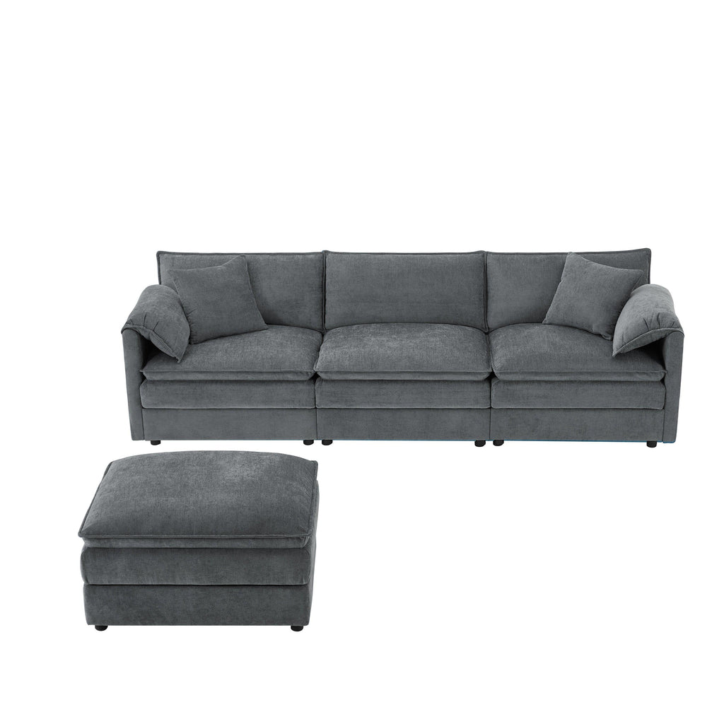 Chenille L-Shaped Modular Sectional Sofa with Ottoman.