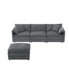 Chenille L-Shaped Modular Sectional Sofa with Ottoman.