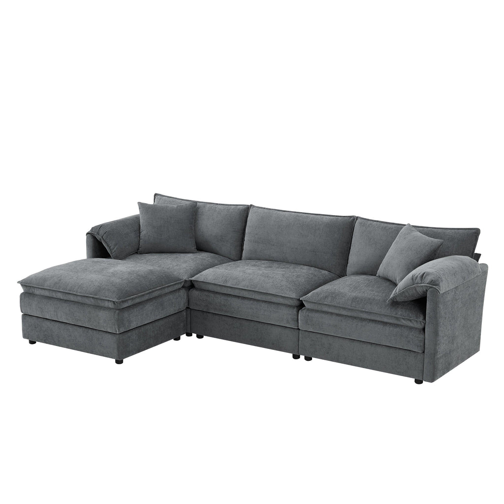 Chenille L-Shaped Modular Sectional Sofa with Ottoman.
