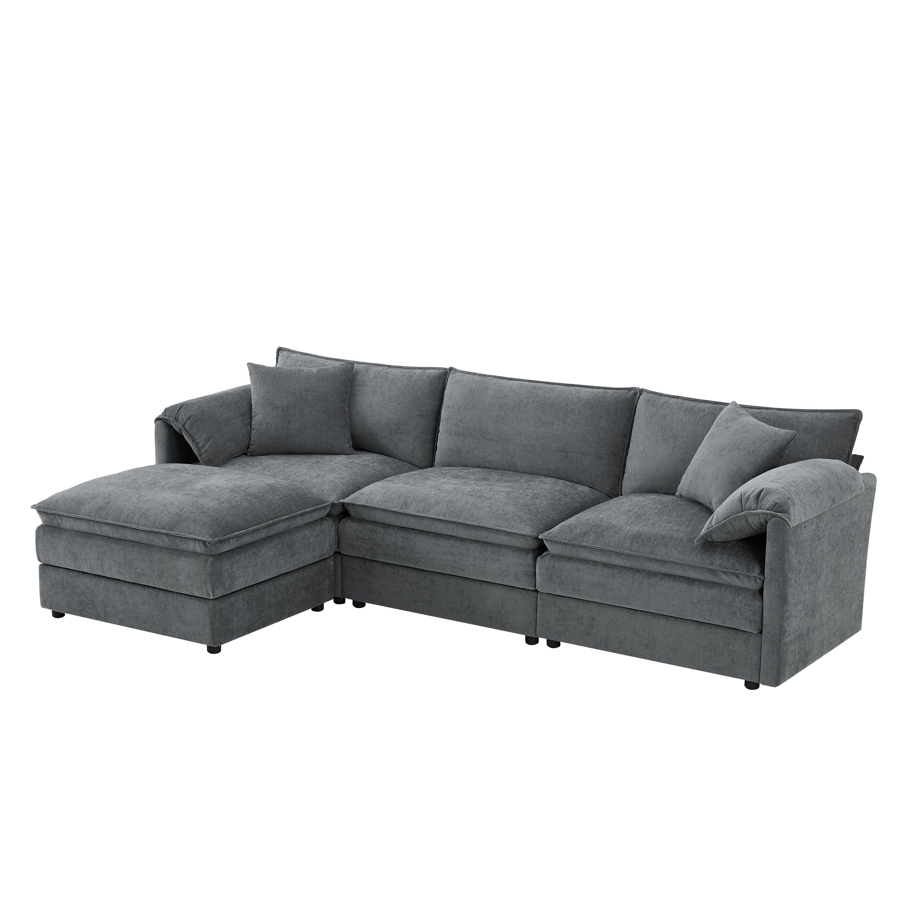 Chenille L-Shaped Modular Sectional Sofa with Ottoman.