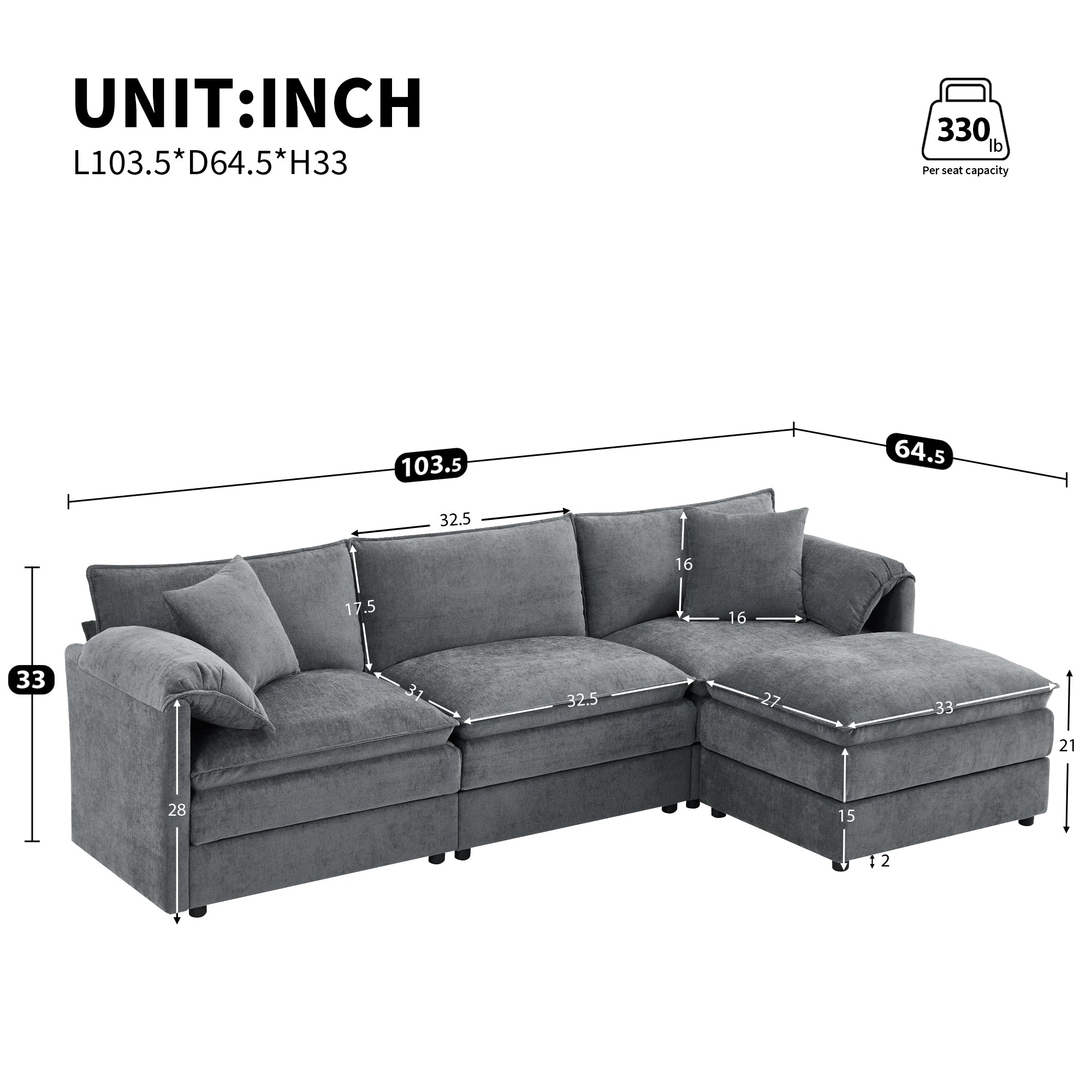 [VIDEO]103.5' Chenille Modular Sectional Sofa with Deep and Wide Seat,L Shaped Cloud Couch Set with Double Cushions,4 Seat Sofa with Movable Ottoman,Oversized Indoor Furniture for Living Room,3 Colors
