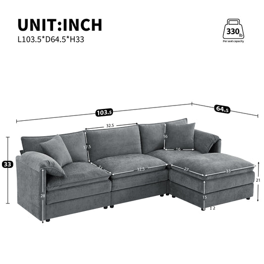 [VIDEO]103.5' Chenille Modular Sectional Sofa with Deep and Wide Seat,L Shaped Cloud Couch Set with Double Cushions,4 Seat Sofa with Movable Ottoman,Oversized Indoor Furniture for Living Room,3 Colors