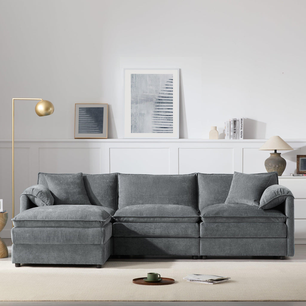 Chenille L-Shaped Modular Sectional Sofa with Ottoman.