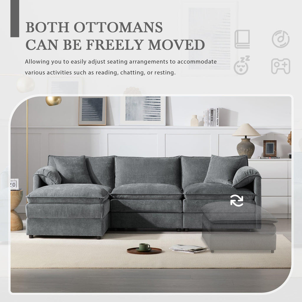 Chenille L-Shaped Modular Sectional Sofa with Ottoman.