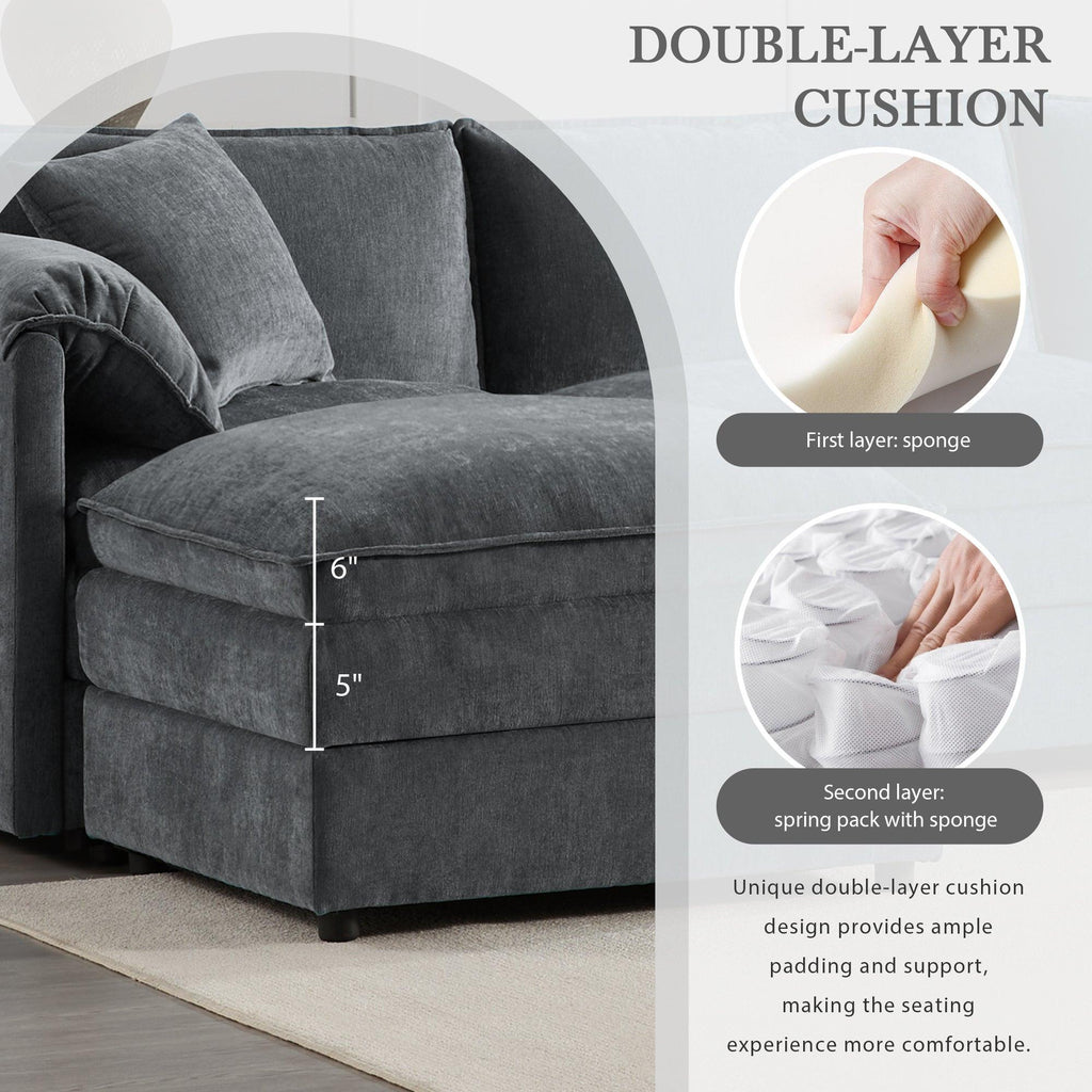 Chenille L-Shaped Modular Sectional Sofa with Ottoman.