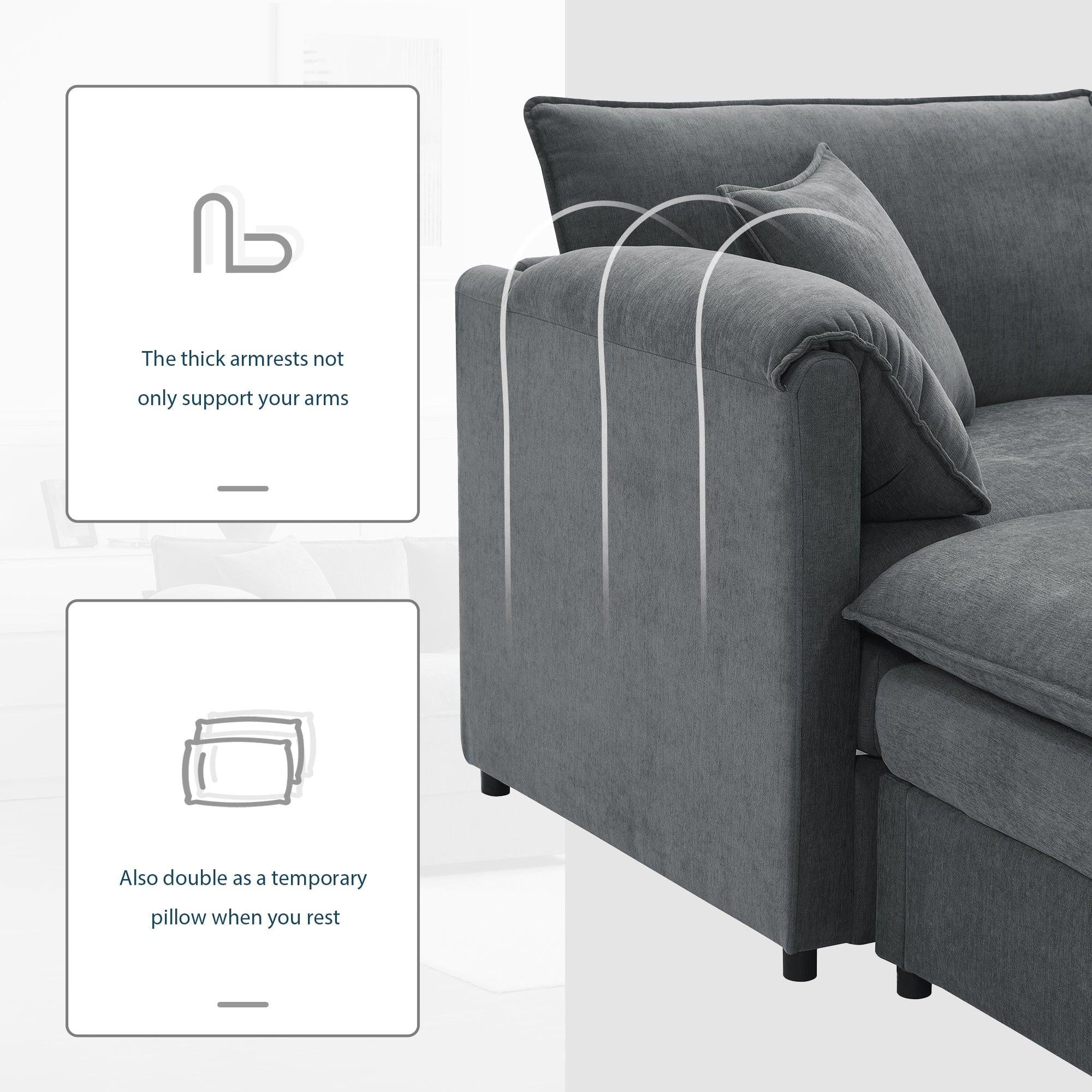 Chenille L-Shaped Modular Sectional Sofa with Ottoman.