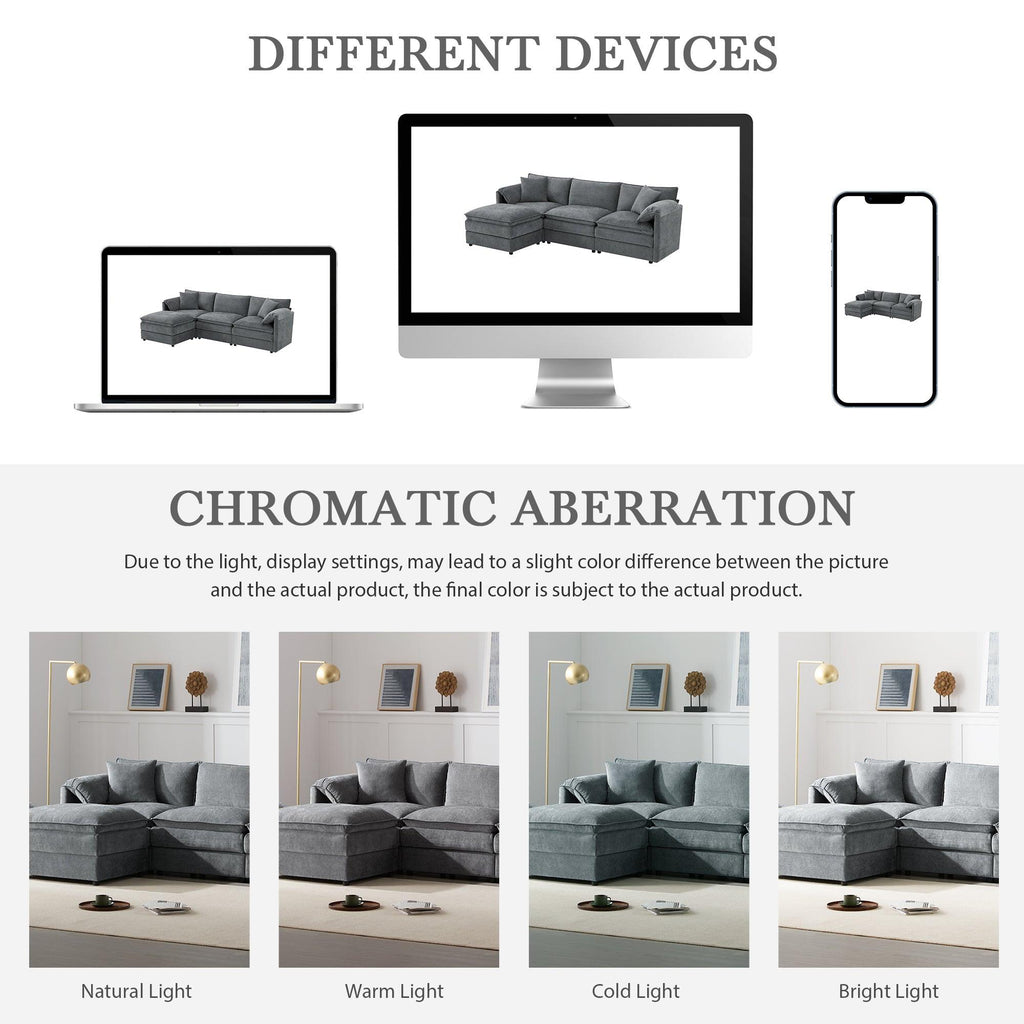 Chenille L-Shaped Modular Sectional Sofa with Ottoman.