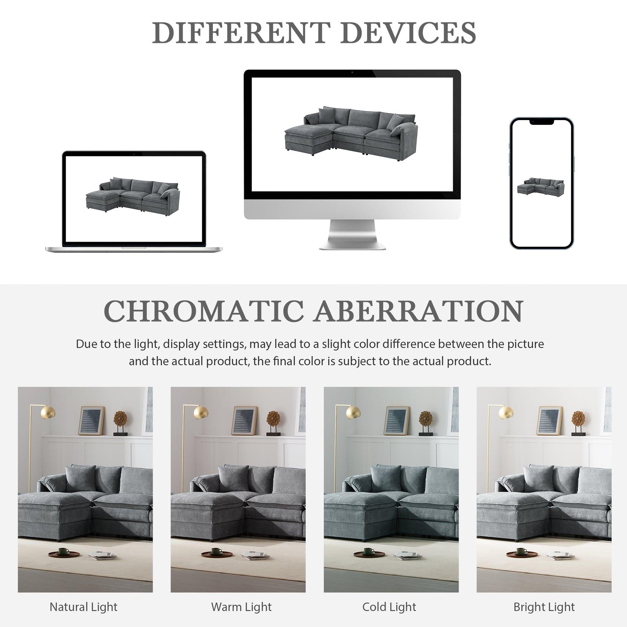 Chenille L-Shaped Modular Sectional Sofa with Ottoman.