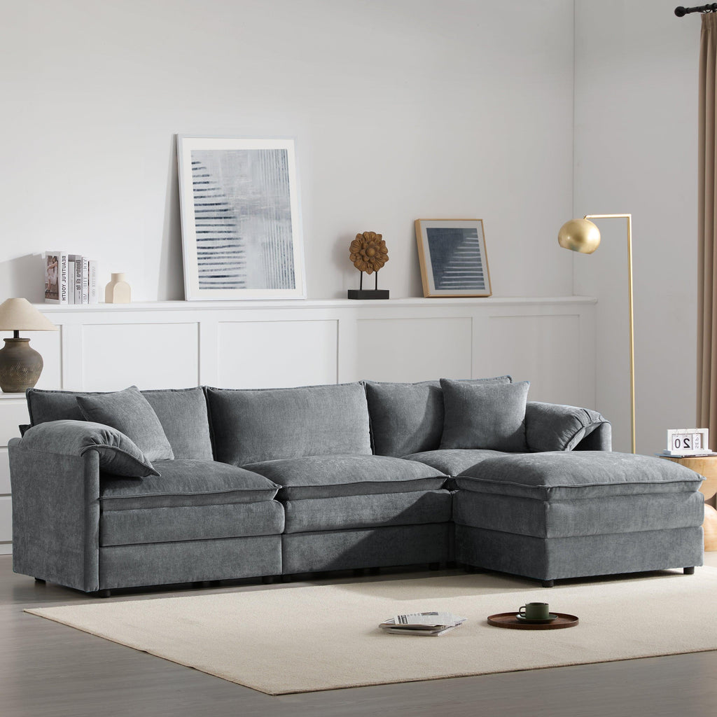 Chenille L-Shaped Modular Sectional Sofa with Ottoman.