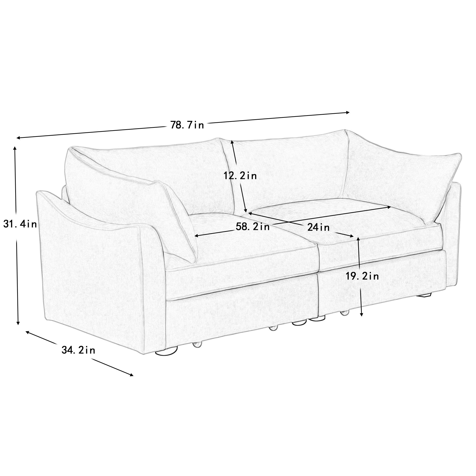 Chenille Orange 2-Seater Sofa With Storage Drawers.