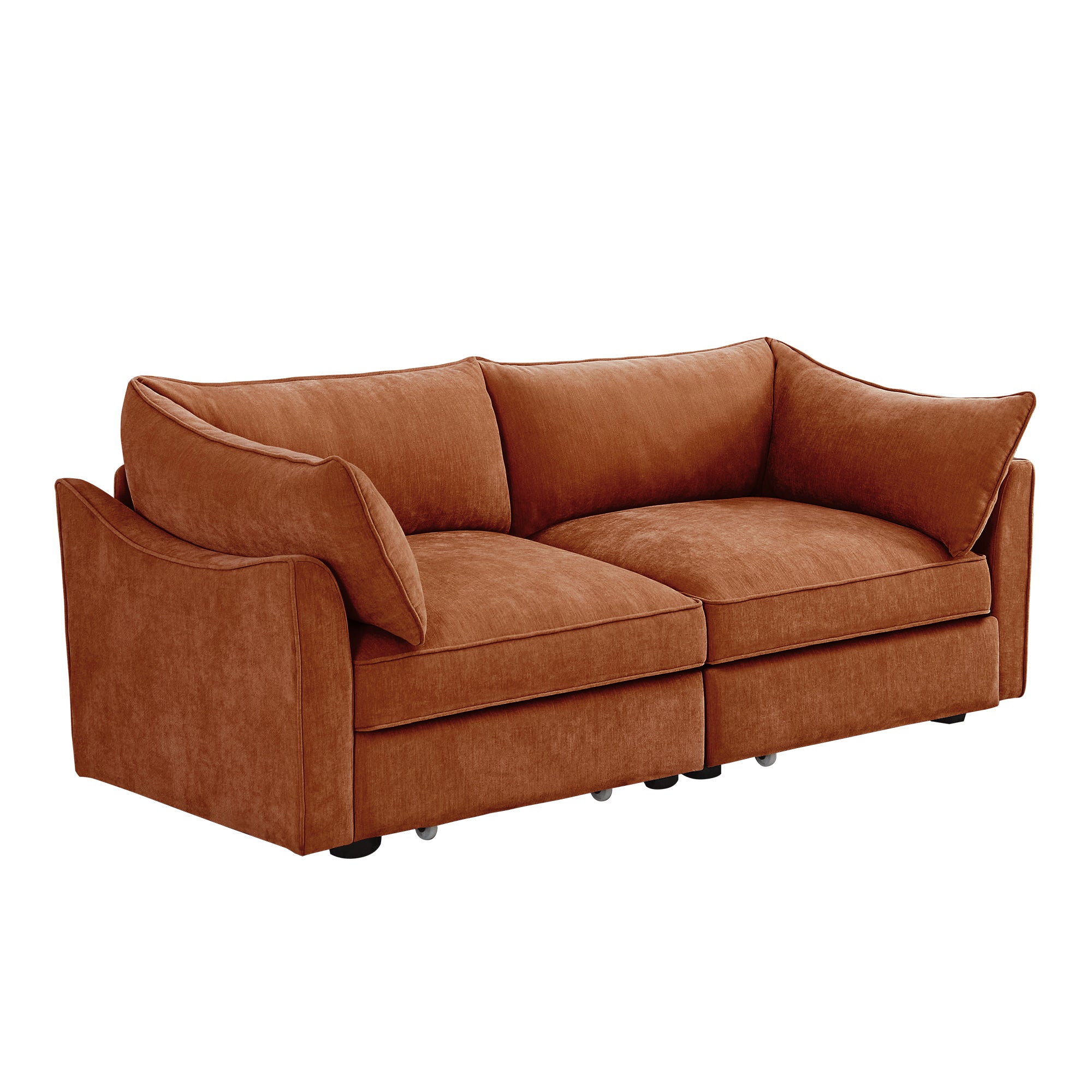 Chenille Orange 2-Seater Sofa With Storage Drawers.