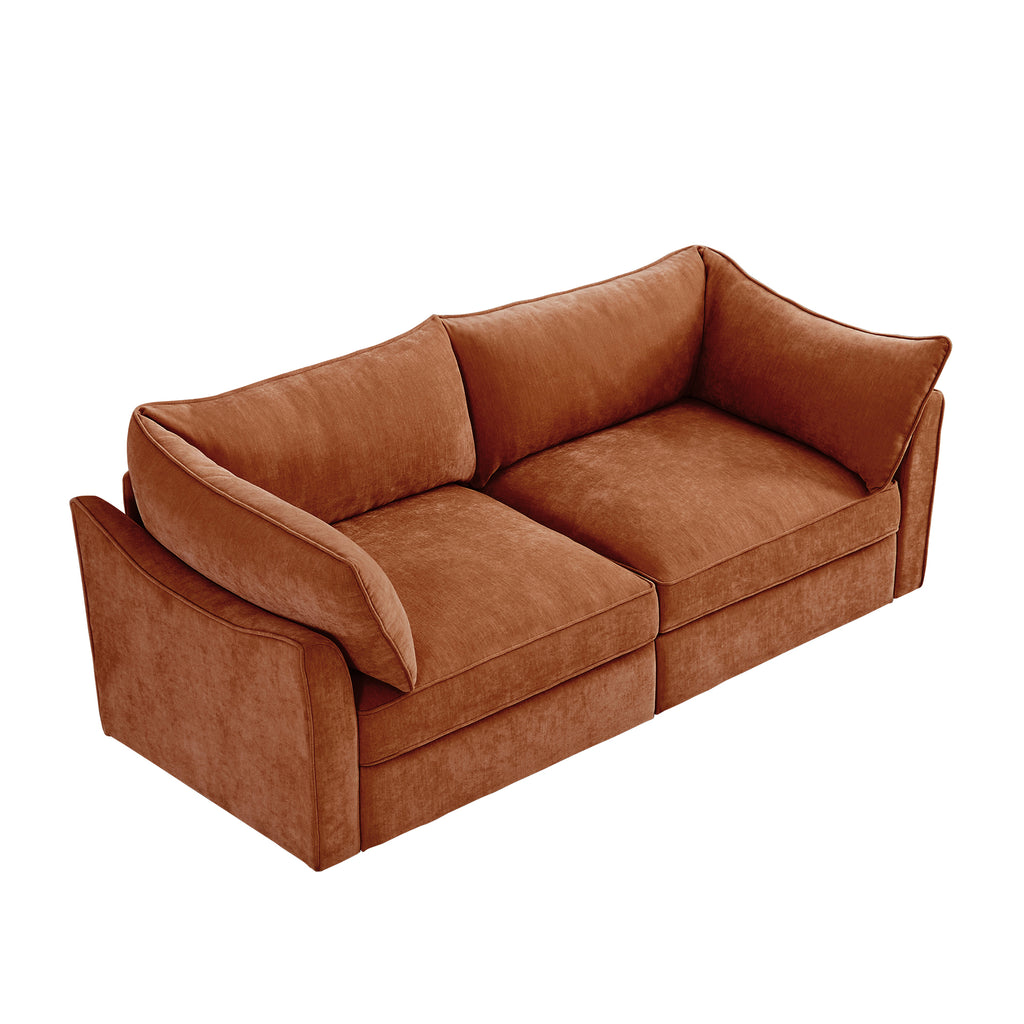 Chenille Orange 2-Seater Sofa With Storage Drawers.