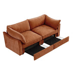 Chenille Orange 2-Seater Sofa With Storage Drawers.