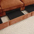 Chenille Orange 2-Seater Sofa With Storage Drawers.
