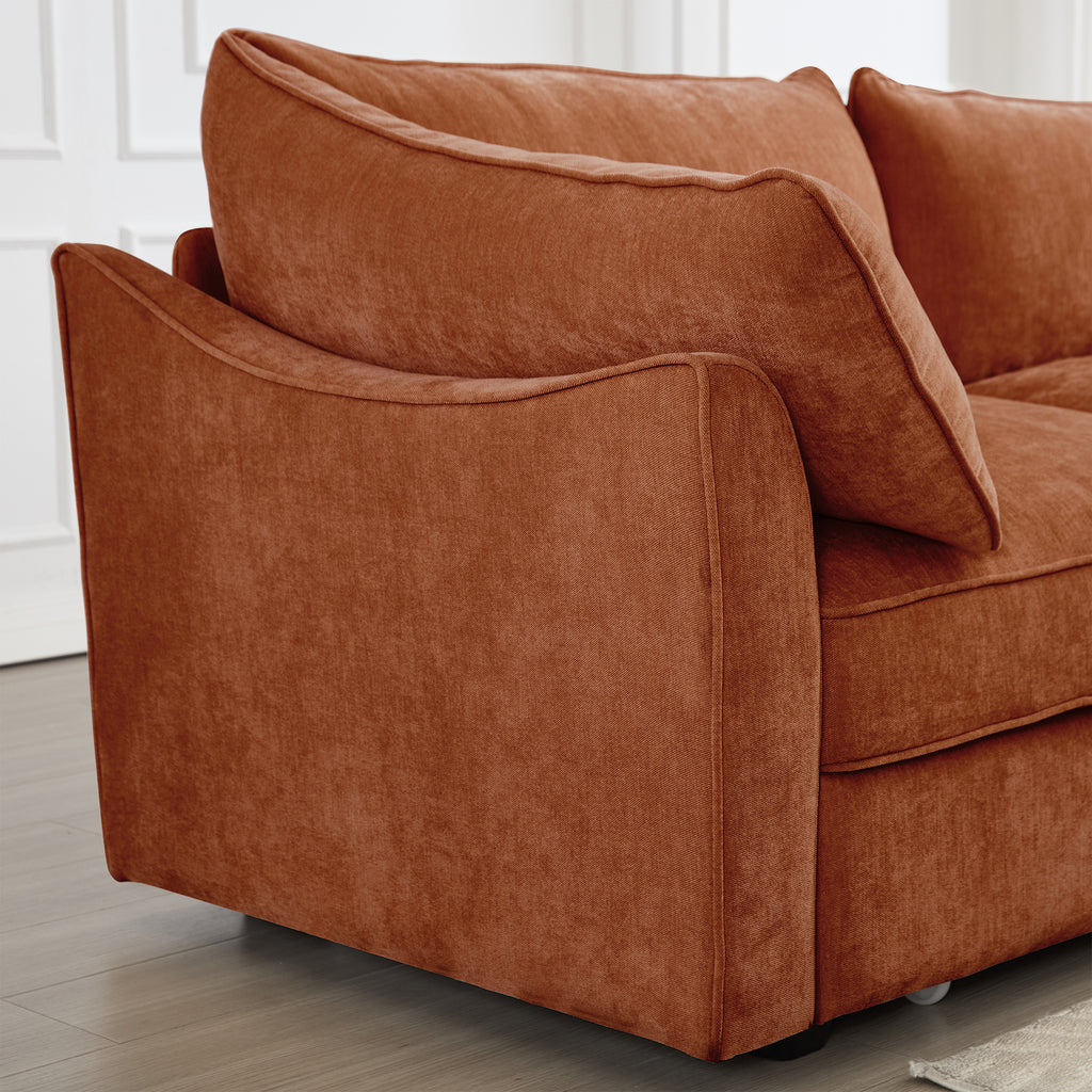 Chenille Orange 2-Seater Sofa With Storage Drawers.