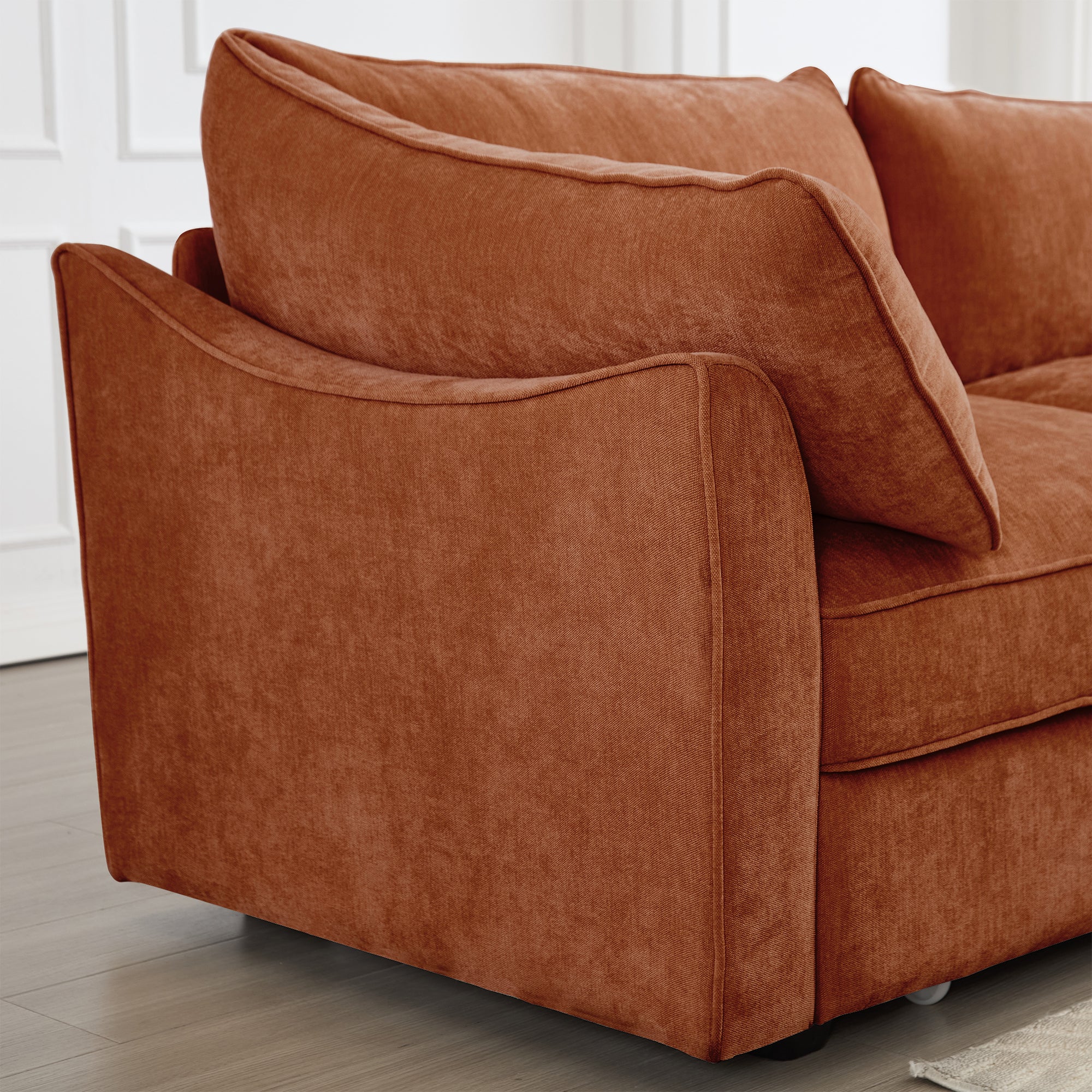 Chenille Orange 2-Seater Sofa With Storage Drawers.