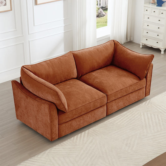 2 Seater Sofa With Pull out Storage Drawers Under Each Seat, Crescent-shaped Armrests And Wraparound , Suitable for Small Living Rooms, Chenille Orange