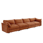 Super Large Wide and Deep Seat Sofa Couch for 4 Persons, 4 Seater Sofa with Storage Pull out Drawer Under Each Seat, Chenille Orange