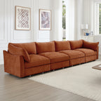 Super Large Wide and Deep Seat Sofa Couch for 4 Persons, 4 Seater Sofa with Storage Pull out Drawer Under Each Seat, Chenille Orange
