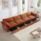 Super Large Wide and Deep Seat Sofa Couch for 4 Persons, 4 Seater Sofa with Storage Pull out Drawer Under Each Seat, Chenille Orange