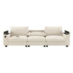 96*35''Chenille Sectional Sofa with Bluetooth Speaker,Comfy Cloud Couch Set with Drop Down Table,Cup Holders,USB Charger,Storage Armrest,Wide Seat Sofa for Living Room,Apartment,Office,3 Colors