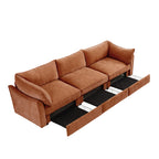 Chenille Upholstered 3-Seat Sofa in Orange with Storage.