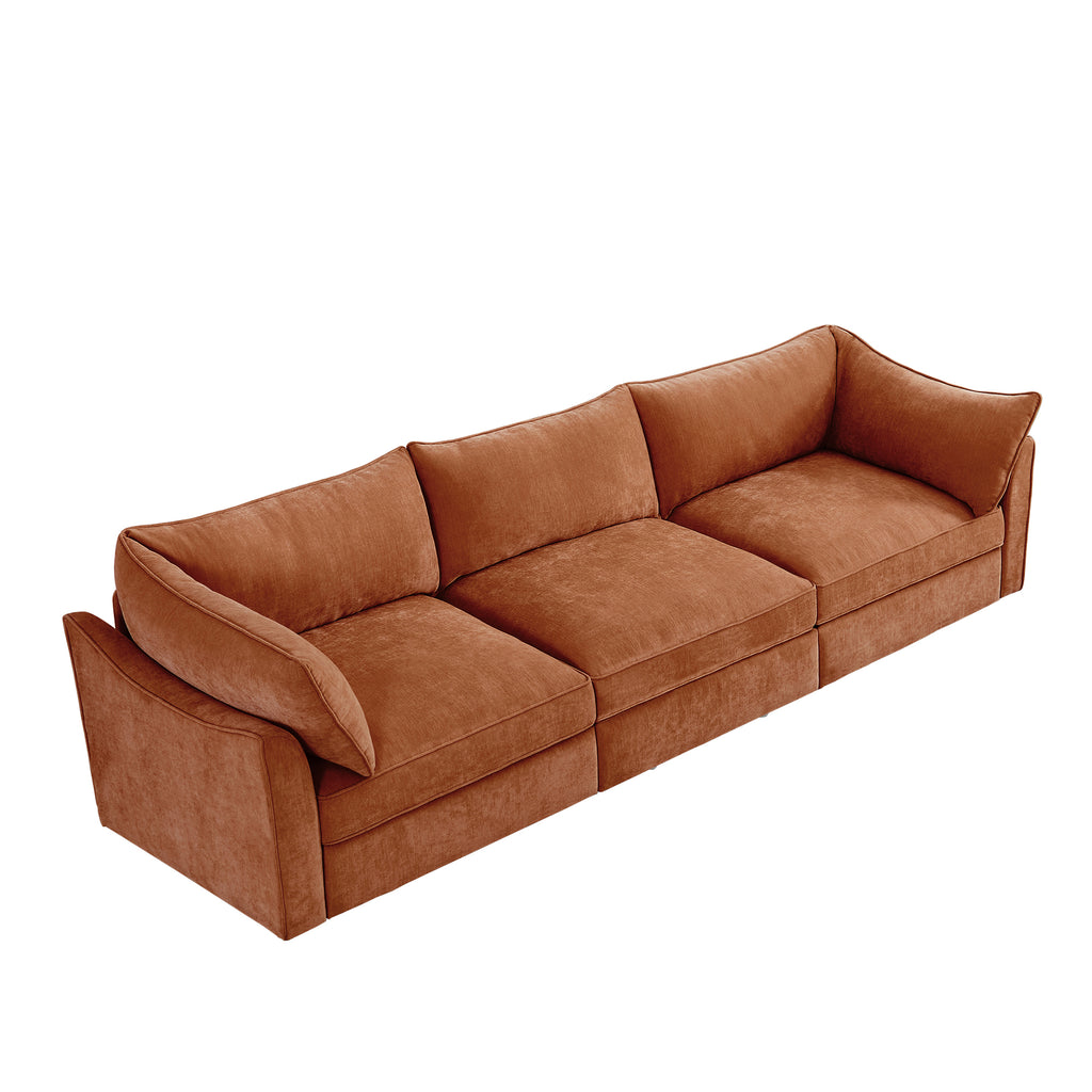 Chenille Upholstered 3-Seat Sofa in Orange with Storage.
