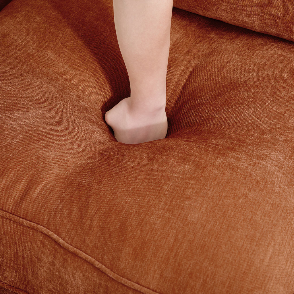 Chenille Upholstered 3-Seat Sofa in Orange with Storage.
