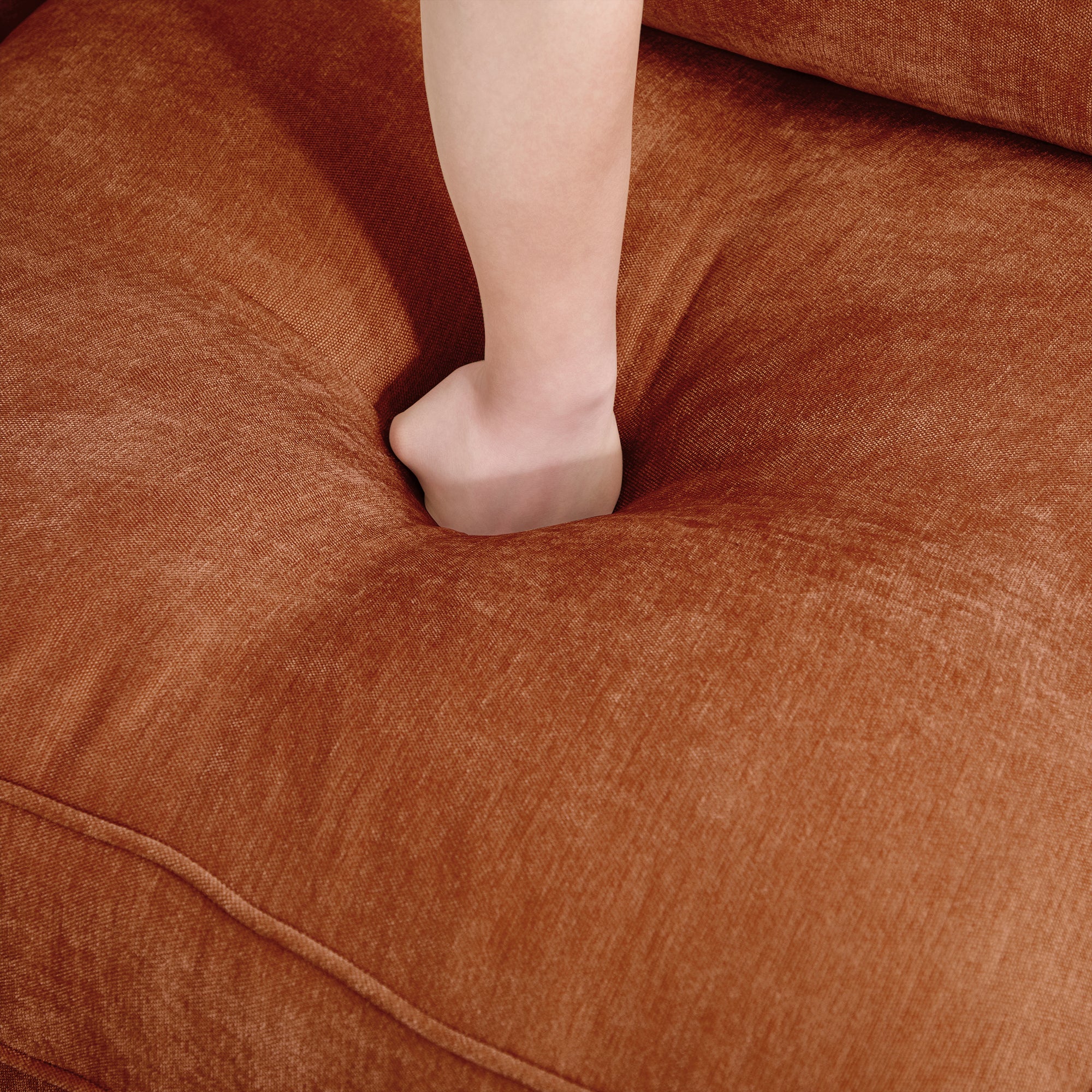 Chenille Upholstered 3-Seat Sofa in Orange with Storage.