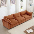 Chenille Upholstered 3-Seat Sofa in Orange with Storage.