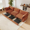 Chenille Upholstered 3-Seat Sofa in Orange with Storage.