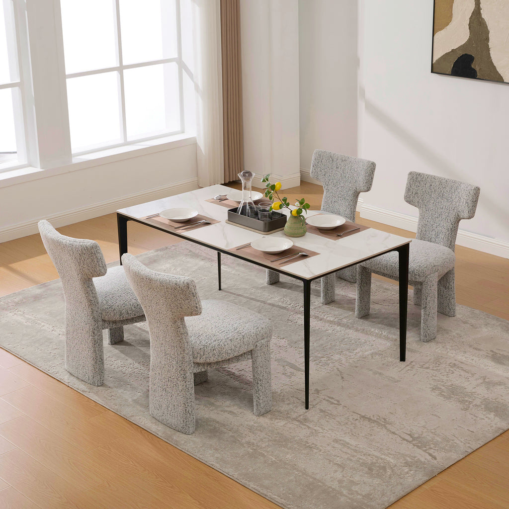 22.05' Wide Modern Upholstered Chenille Dining Chair Set of 4 with Rubberwood Legs, Armless Curved Back Accent Chairs for Living Room Bedroom Restaurant Cafes Dining Room Reception, White/Black Dining Chair