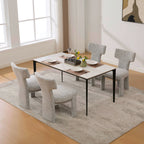 22.05' Wide Modern Upholstered Chenille Dining Chair Set of 4 with Rubberwood Legs, Armless Curved Back Accent Chairs for Living Room Bedroom Restaurant Cafes Dining Room Reception, White/Black Dining Chair