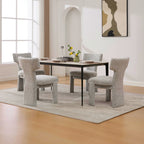 22.05' Wide Modern Upholstered Chenille Dining Chair Set of 4 with Rubberwood Legs, Armless Curved Back Accent Chairs for Living Room Bedroom Restaurant Cafes Dining Room Reception, White/Black Dining Chair