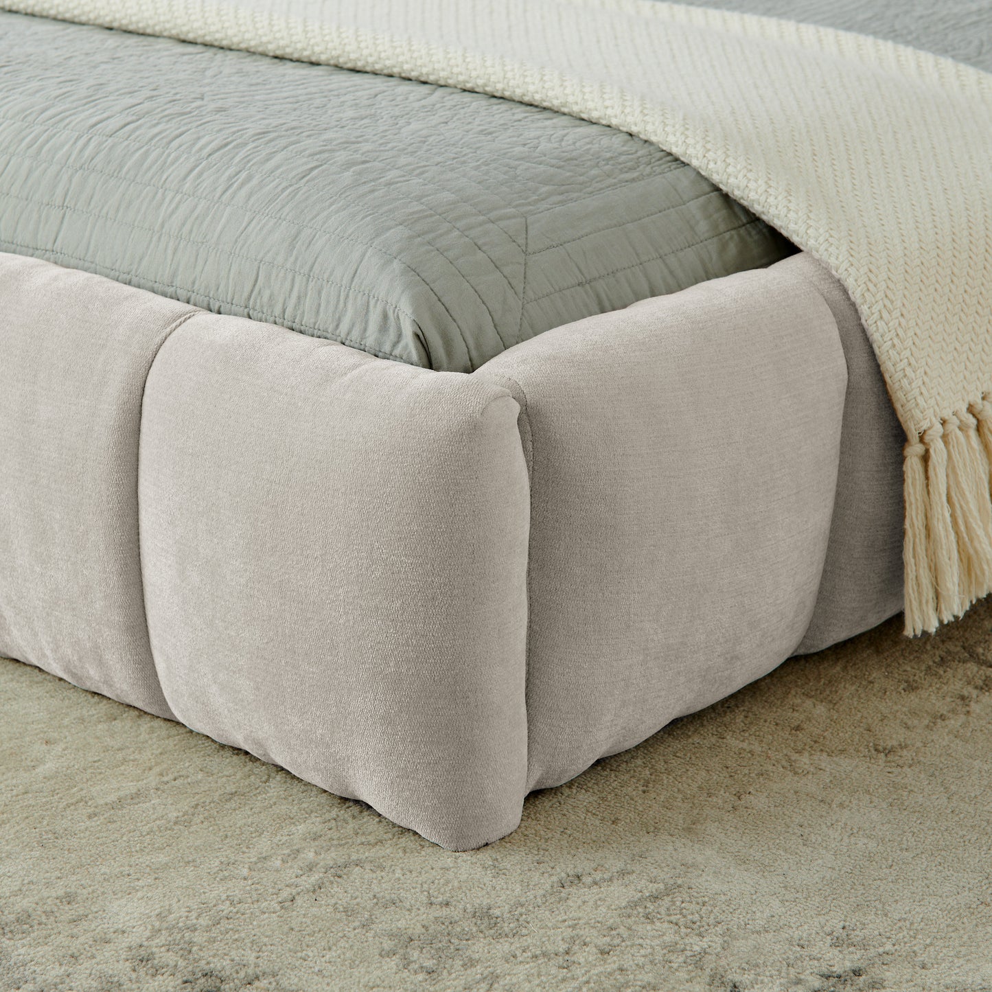 King size Upholstered Bed Frame with Thick Fabric, Chenille Fabric Grounded Queen Size Platform Bed with Headboard and Solid Frame. No Box Spring Needed-Beige(88.5''*85.5''*24'')