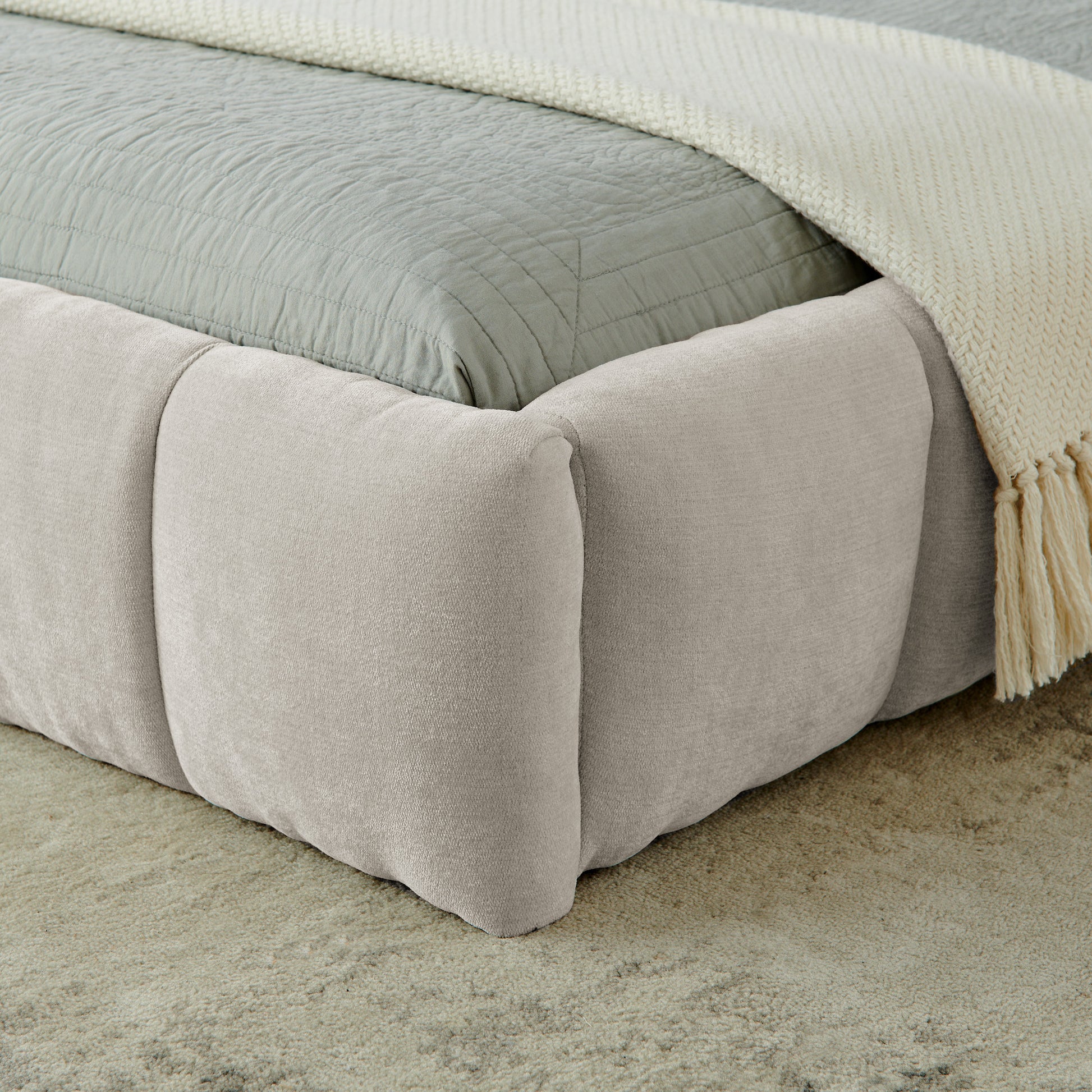 King size Upholstered Bed Frame with Thick Fabric, Chenille Fabric Grounded Queen Size Platform Bed with Headboard and Solid Frame. No Box Spring Needed-Beige(88.5''*85.5''*24'')