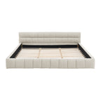 King size Upholstered Bed Frame with Thick Fabric, Chenille Fabric Grounded Queen Size Platform Bed with Headboard and Solid Frame. No Box Spring Needed-Beige(88.5''*85.5''*24'')