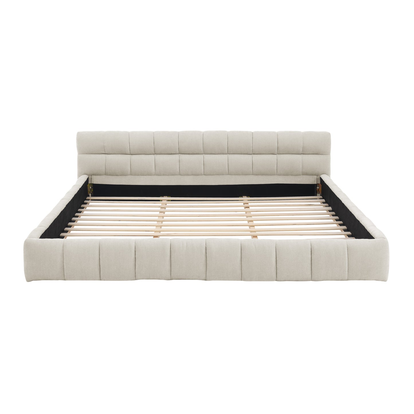 King size Upholstered Bed Frame with Thick Fabric, Chenille Fabric Grounded Queen Size Platform Bed with Headboard and Solid Frame. No Box Spring Needed-Beige(88.5''*85.5''*24'')