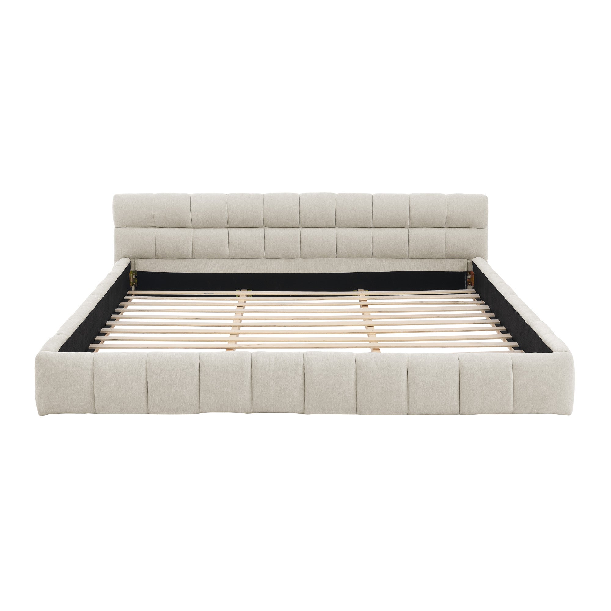 King size Upholstered Bed Frame with Thick Fabric, Chenille Fabric Grounded Queen Size Platform Bed with Headboard and Solid Frame. No Box Spring Needed-Beige(88.5''*85.5''*24'')