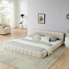 King size Upholstered Bed Frame with Thick Fabric, Chenille Fabric Grounded Queen Size Platform Bed with Headboard and Solid Frame. No Box Spring Needed-Beige(88.5''*85.5''*24'')