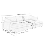 3 Seater Sofa With 3 Ottomans, Wide and Deep Seat 3-Seat Home Theater Sleeper Sofa for Living Room, Modular Sectional Sofa with Storage Pull out Drawer Under Each Seat, Chenille Wheat