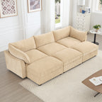 3 Seater Sofa With 3 Ottomans, Wide and Deep Seat 3-Seat Home Theater Sleeper Sofa for Living Room, Modular Sectional Sofa with Storage Pull out Drawer Under Each Seat, Chenille Wheat
