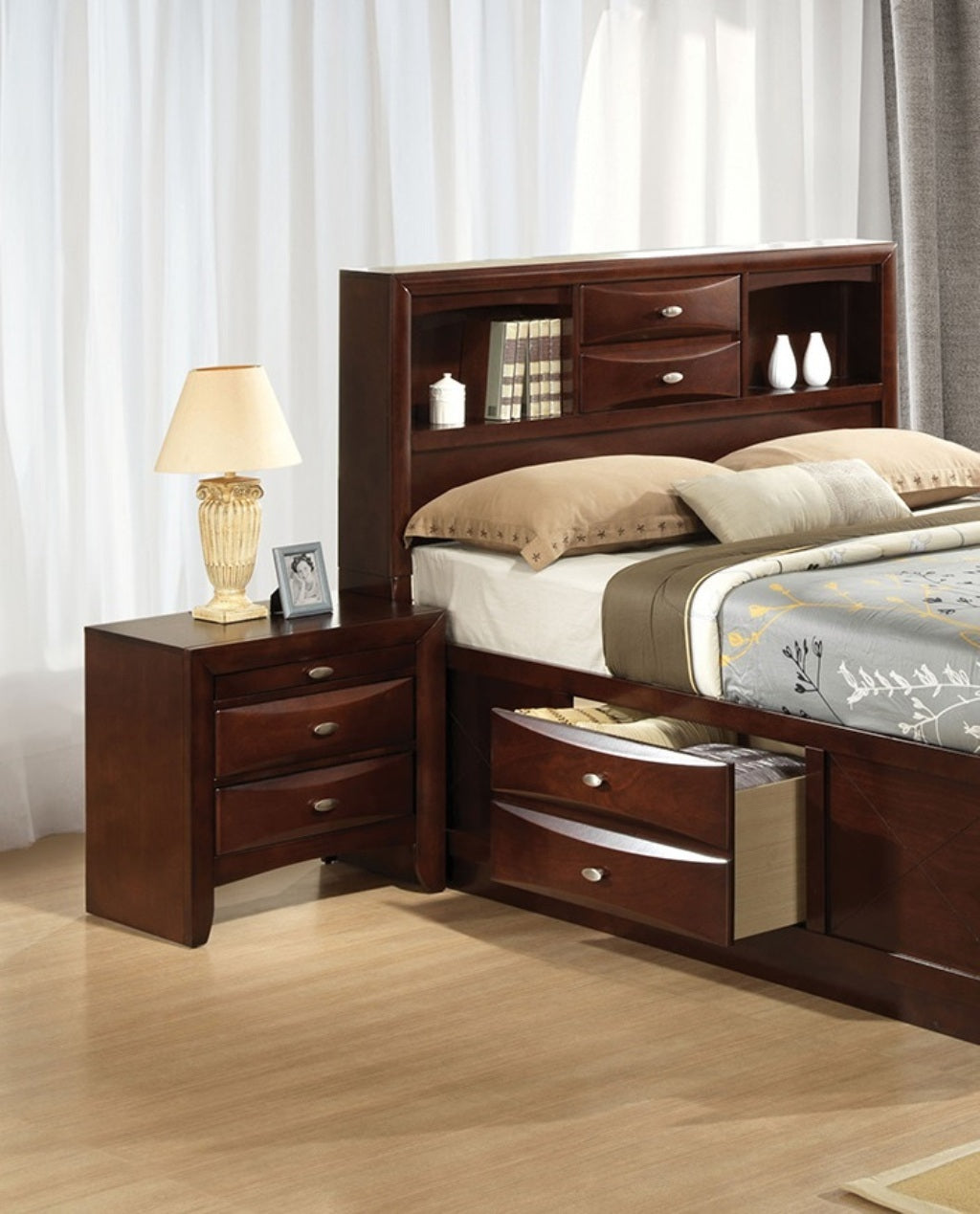 Cherry Color Simple Contemporary 1pc Nightstand Solid wood Bedside Table Knob Pulls 2-Drawers Bedside Table