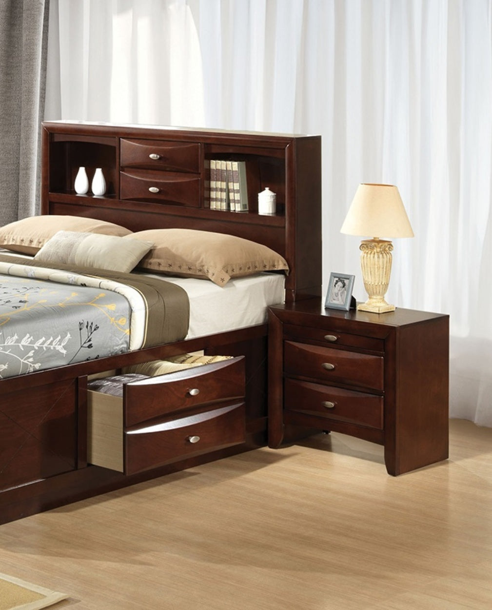 Cherry Color Simple Contemporary 1pc Nightstand Solid wood Bedside Table Knob Pulls 2-Drawers Bedside Table