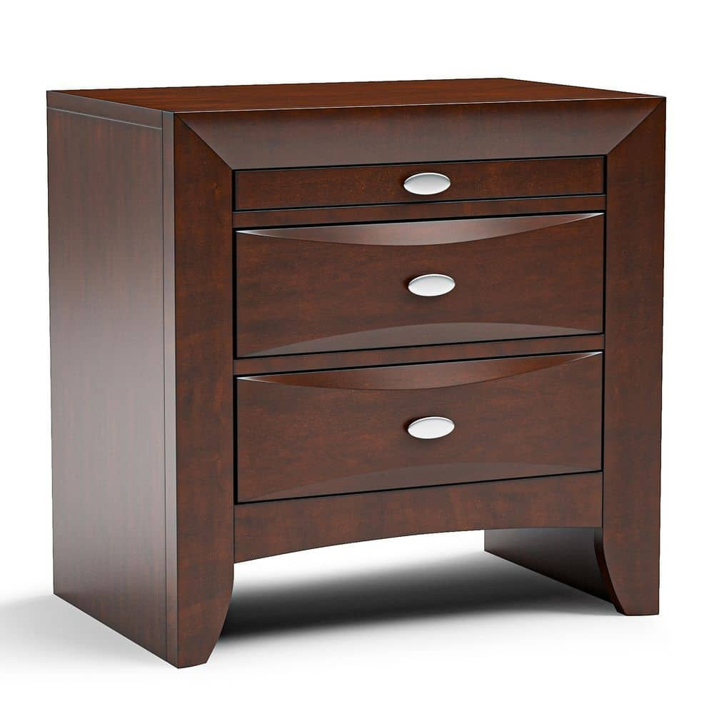 Cherry Color Simple Contemporary 1pc Nightstand Solid wood Bedside Table Knob Pulls 2-Drawers Bedside Table