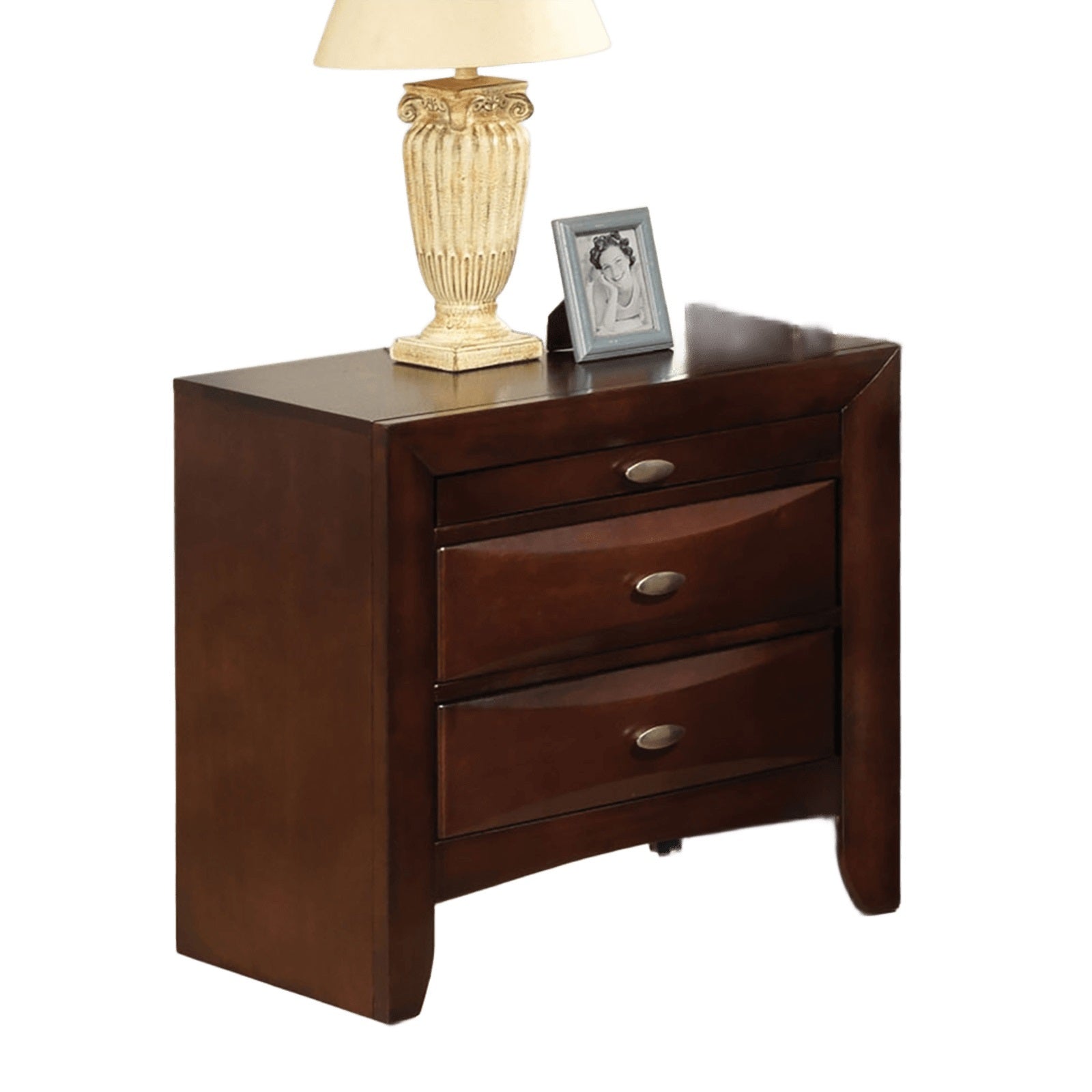 Cherry Color Simple Contemporary 1pc Nightstand Solid wood Bedside Table Knob Pulls 2-Drawers Bedside Table