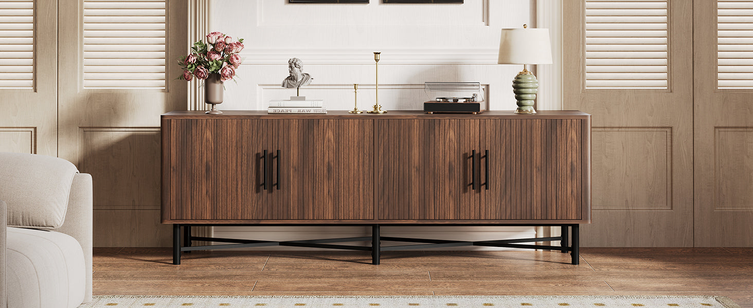 Functional 4-Door TV Cabinet – 2 Storage Spaces, Adjustable Shelves, Ideal for Living Room Organization, Chestnut