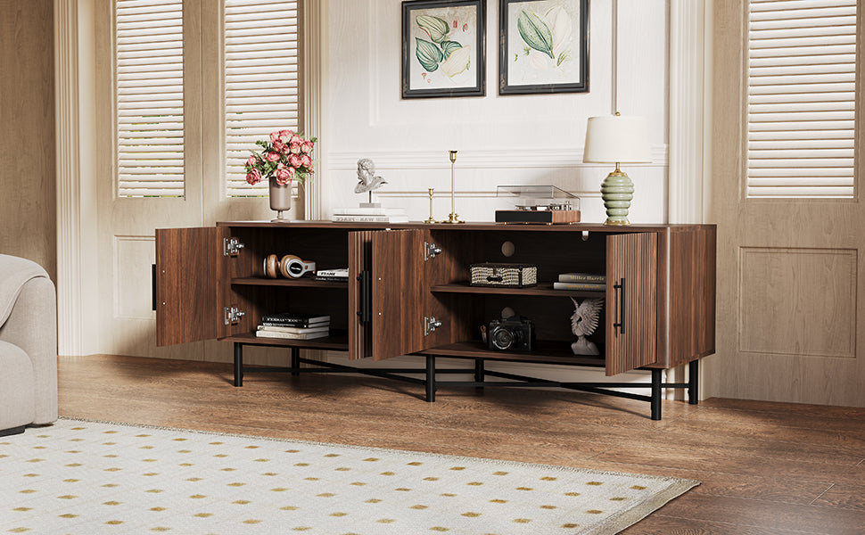 Functional 4-Door TV Cabinet – 2 Storage Spaces, Adjustable Shelves, Ideal for Living Room Organization, Chestnut